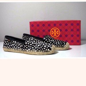 Tory Burch McKenzie Black Pony Print Leather and Calf Hair Espadrilles